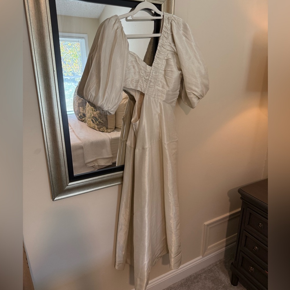 Aje Cream Long Sleeve Dress with Puff Sleeves